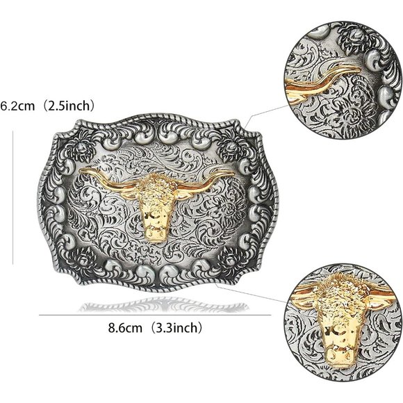 Long Horn Bull Western Belt Buckle - Picture 2 of 4